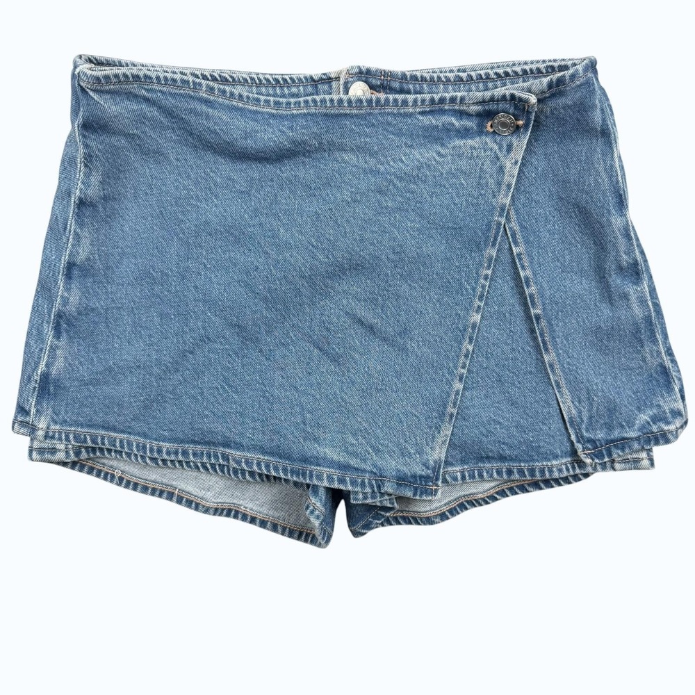 American Eagle Outfitters Shorts Women 30 in Blue Wrap Front Skort Denim Stretch